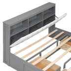 Wood Queen Size Platform Bed with Storage Headboard, shoe rack and 4 drawers,Espresso