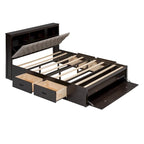 Wood Queen Size Platform Bed with Storage Headboard, shoe rack and 4 drawers,Espresso