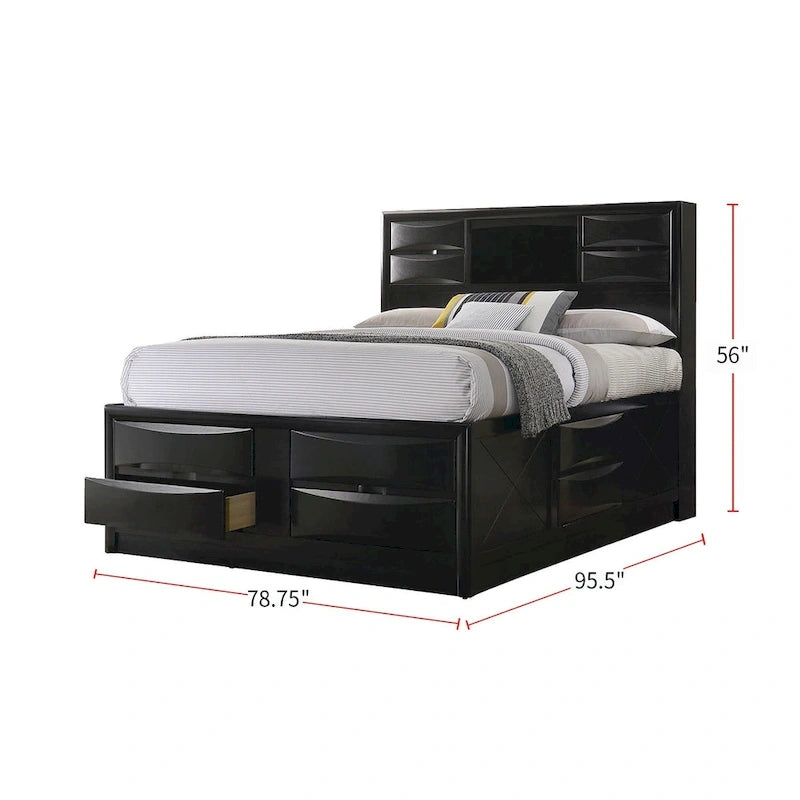 Wood Bed with Storage Drawers in Black