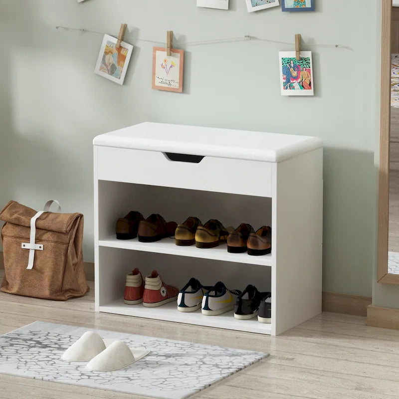 24W Shoe Storage Bench W/Sponge Cushion Living Room Seating Shoe Cabinet