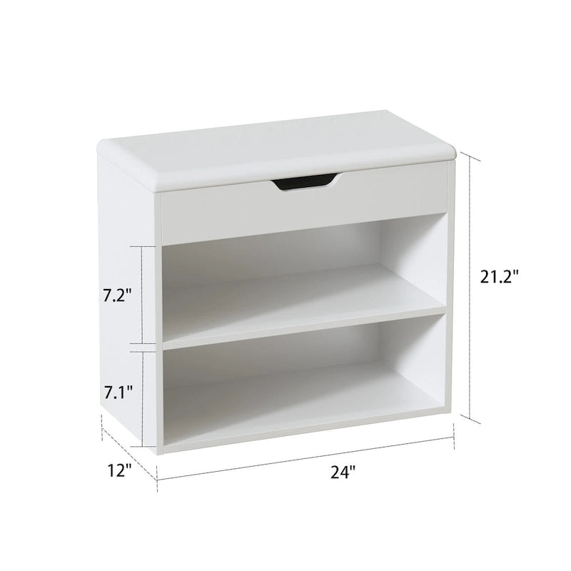 24W Shoe Storage Bench W/Sponge Cushion Living Room Seating Shoe Cabinet