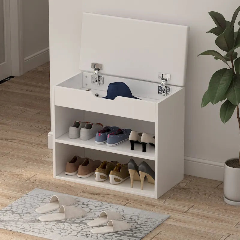 24W Shoe Storage Bench W/Sponge Cushion Living Room Seating Shoe Cabinet