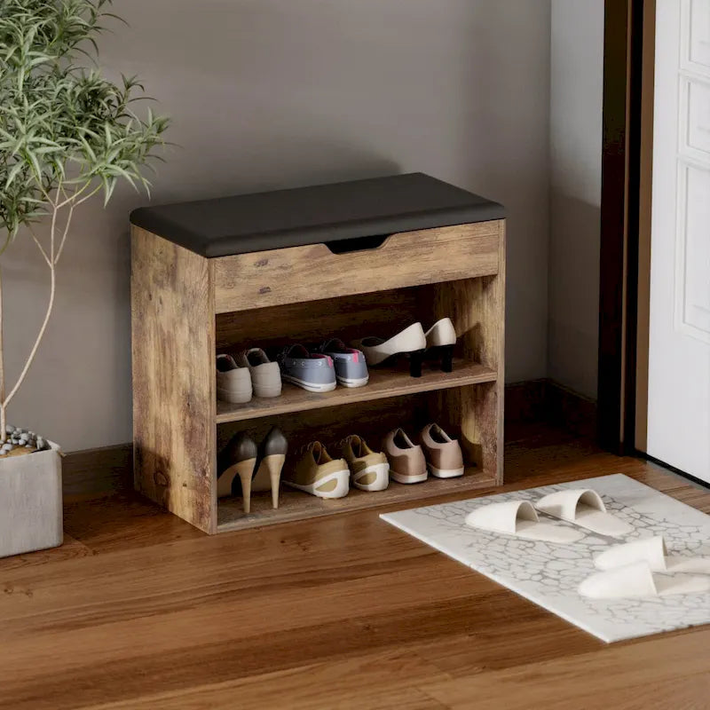 24W Shoe Storage Bench W/Sponge Cushion Living Room Seating Shoe Cabinet