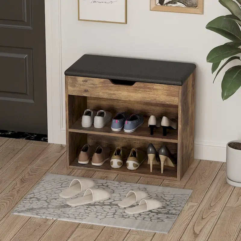 24W Shoe Storage Bench W/Sponge Cushion Living Room Seating Shoe Cabinet