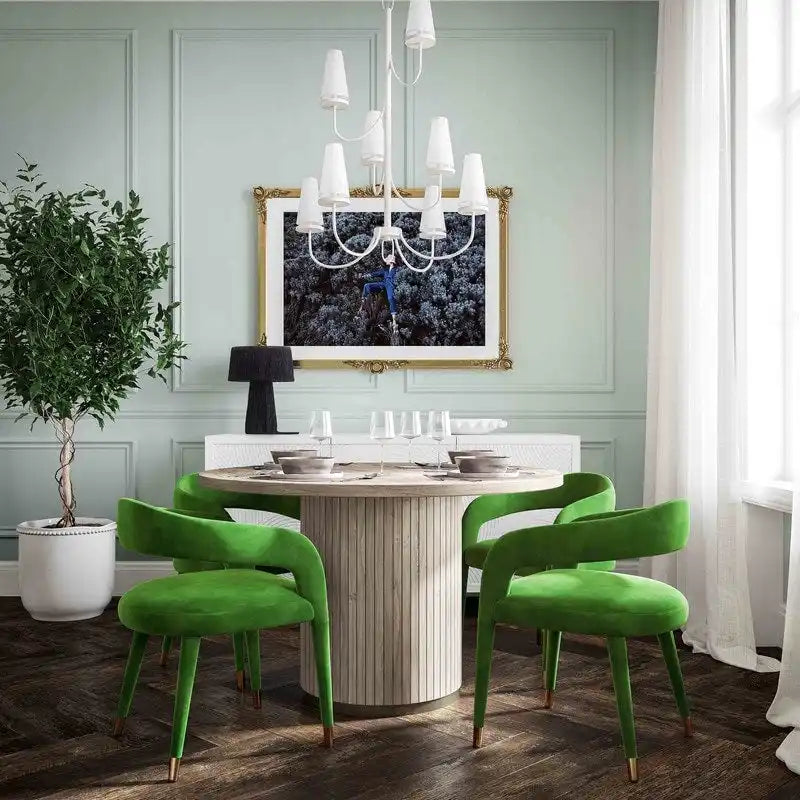 Green Velvet Dining Chair - Single Seater with Gold Legs