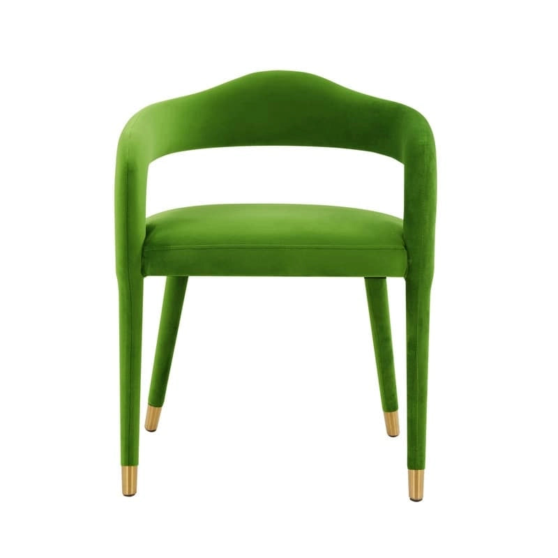 Green Velvet Dining Chair - Single Seater with Gold Legs