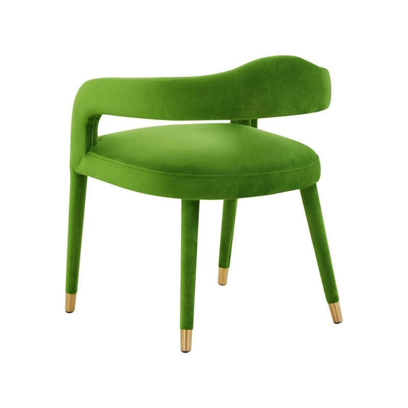Green Velvet Dining Chair - Single Seater with Gold Legs