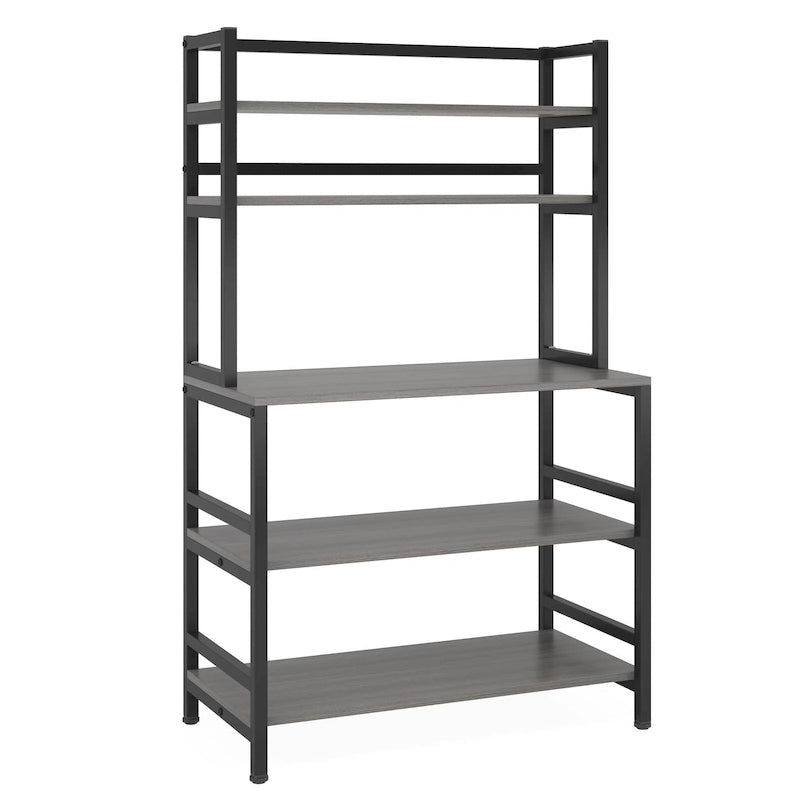 Brown/ Black 5-Tier Industrial Kitchen Bakers Rack Microwave Stand with Hutch,White Modern Kitchen Utility Storage Shelf