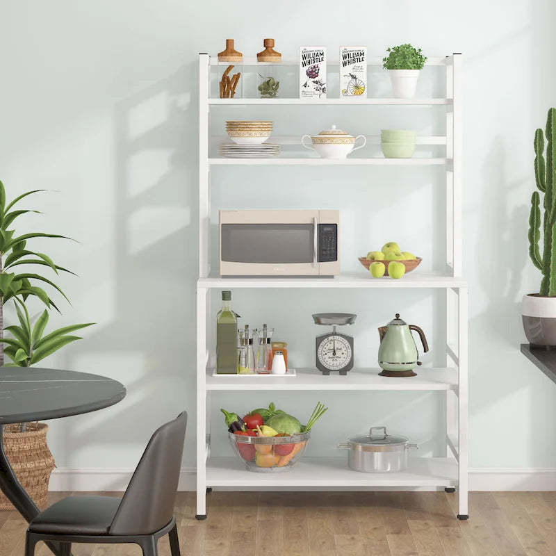 Brown/ Black 5-Tier Industrial Kitchen Bakers Rack Microwave Stand with Hutch,White Modern Kitchen Utility Storage Shelf
