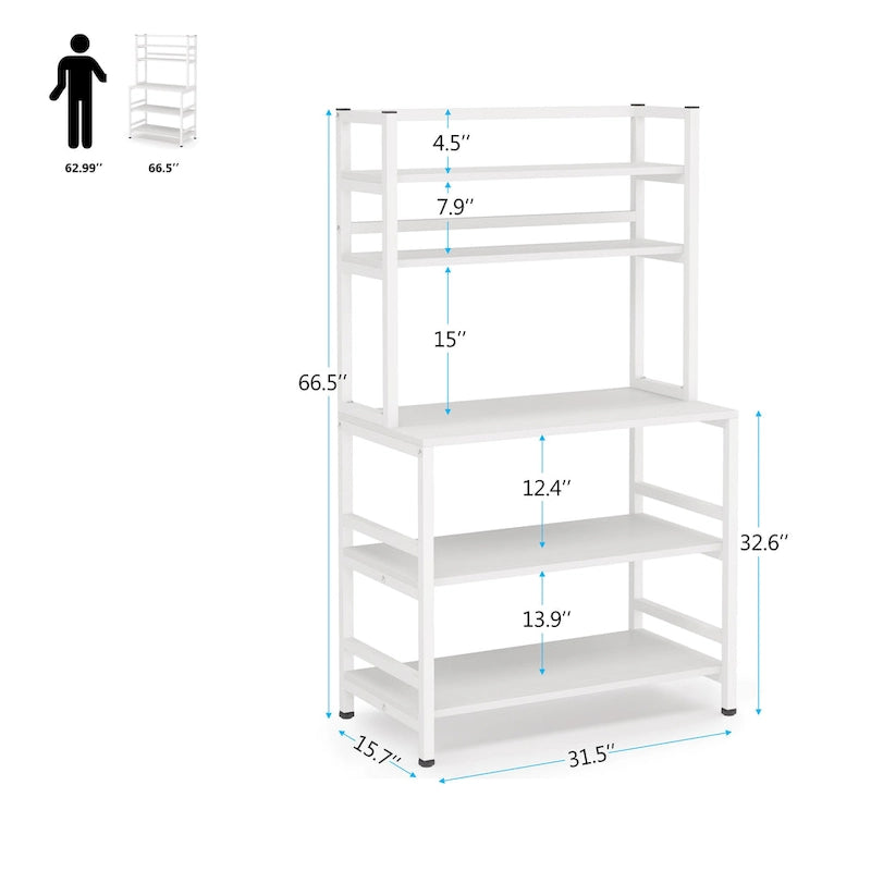 Brown/ Black 5-Tier Industrial Kitchen Bakers Rack Microwave Stand with Hutch,White Modern Kitchen Utility Storage Shelf