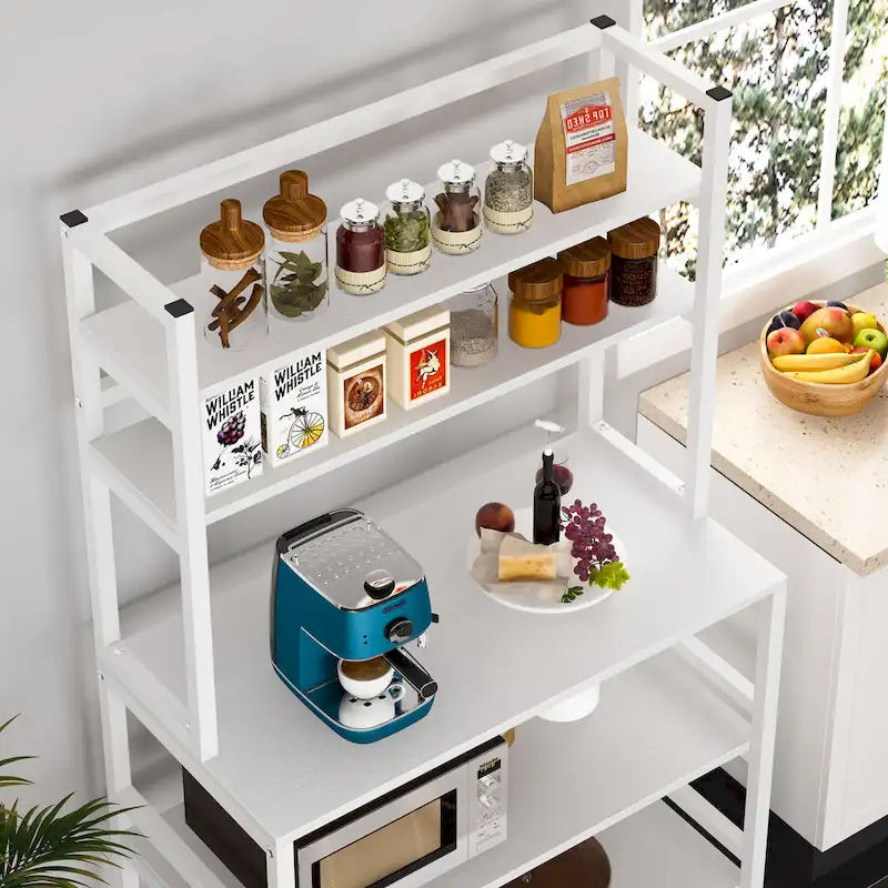 Brown/ Black 5-Tier Industrial Kitchen Bakers Rack Microwave Stand with Hutch,White Modern Kitchen Utility Storage Shelf