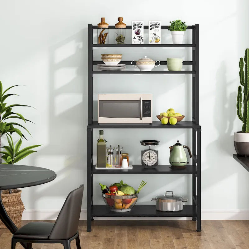 Brown/ Black 5-Tier Industrial Kitchen Bakers Rack Microwave Stand with Hutch,White Modern Kitchen Utility Storage Shelf