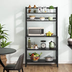 Brown/ Black 5-Tier Industrial Kitchen Bakers Rack Microwave Stand with Hutch,White Modern Kitchen Utility Storage Shelf