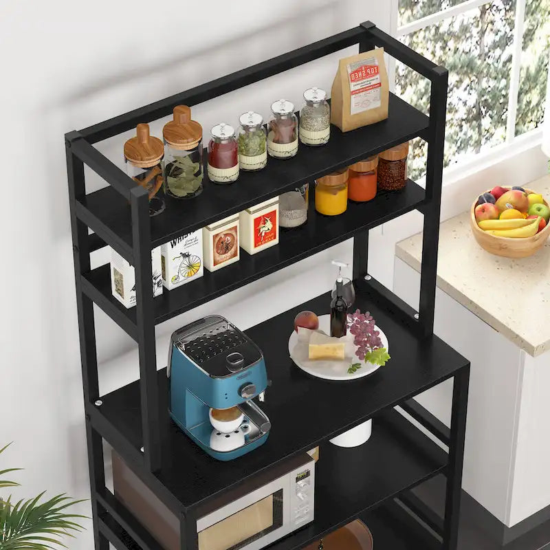 Brown/ Black 5-Tier Industrial Kitchen Bakers Rack Microwave Stand with Hutch,White Modern Kitchen Utility Storage Shelf