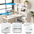 Brown/ Black Rotating L-Shaped Computer Desk, Corner Home Office Desk with Storage Shelf