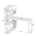 Brown/ Black Rotating L-Shaped Computer Desk, Corner Home Office Desk with Storage Shelf