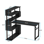 Brown/ Black Rotating L-Shaped Computer Desk, Corner Home Office Desk with Storage Shelf