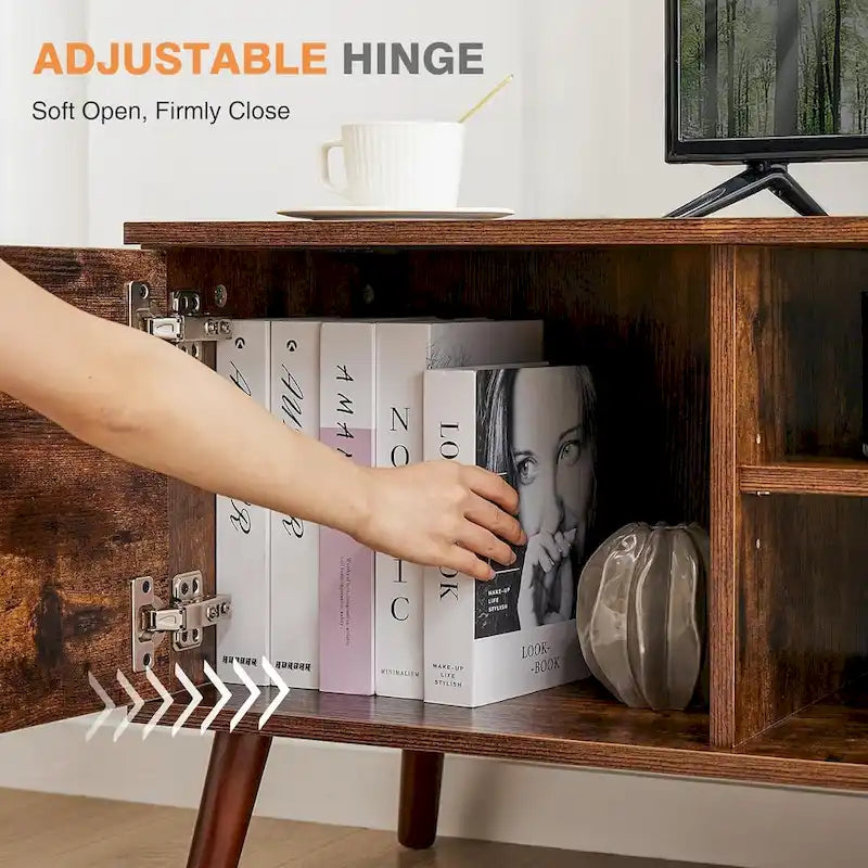 TV Stand for 55 60 inch TV, Entertainment Center with Storage Cabinet, Mid Century Modern Media Console Table, Adjustable Hinge