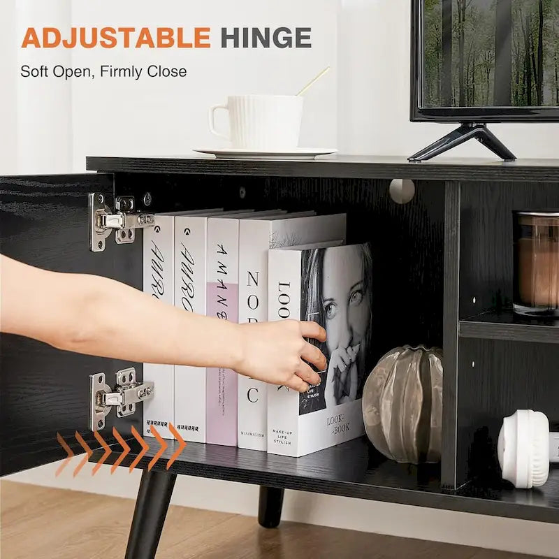 TV Stand for 55 60 inch TV, Entertainment Center with Storage Cabinet, Mid Century Modern Media Console Table, Adjustable Hinge