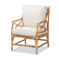 Brandon Bohemian styled Upholstered Rattan Armchair-White/Natural