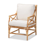Brandon Bohemian styled Upholstered Rattan Armchair-White/Natural