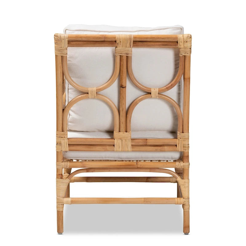 Brandon Bohemian styled Upholstered Rattan Armchair-White/Natural