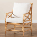 Brandon Bohemian styled Upholstered Rattan Armchair-White/Natural