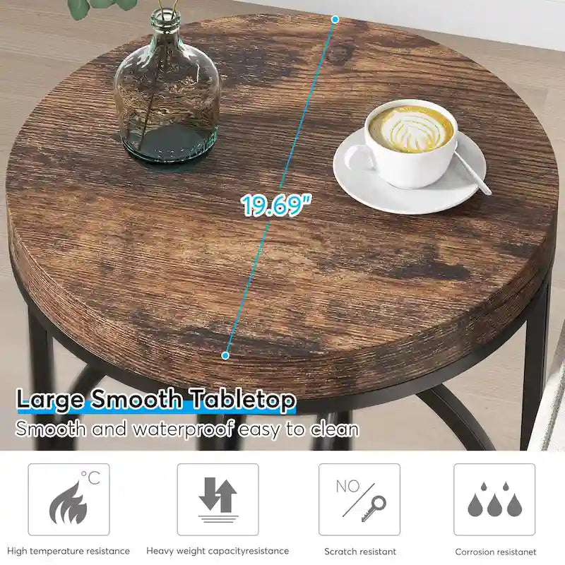 20 in. Marble White Round Wood End Table with Gold O-shaped Base