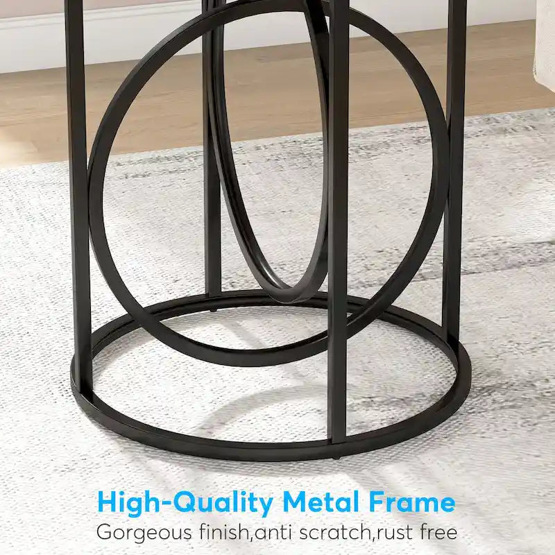 20 in. Marble White Round Wood End Table with Gold O-shaped Base