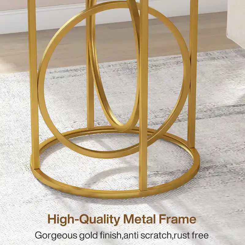 20 in. Marble White Round Wood End Table with Gold O-shaped Base