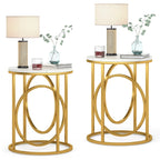 20 in. Marble White Round Wood End Table with Gold O-shaped Base