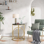 20 in. Marble White Round Wood End Table with Gold O-shaped Base
