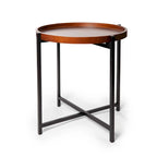 Mid-century Modern Round Side Table with Removable Wood Tray