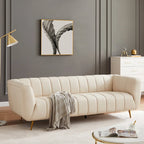 Clovis Mid-Century Modern Furniture Style Upholstered Leather Couch in Cream