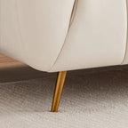 Clovis Mid-Century Modern Furniture Style Upholstered Leather Couch in Cream