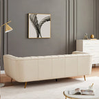 Clovis Mid-Century Modern Furniture Style Upholstered Leather Couch in Cream