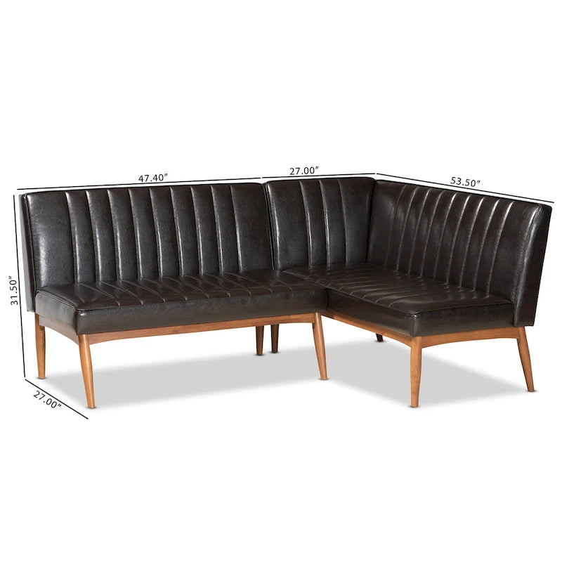 Daymond Mid-Century Modern 2-Piece Dining Nook Banquette Set