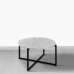 Ivy 30 Inch Marble Top Round Coffee Table with Metal Frame, White and Black