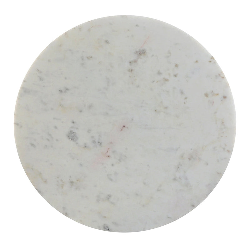 Ivy 30 Inch Marble Top Round Coffee Table with Metal Frame, White and Black