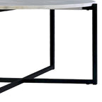 Ivy 30 Inch Marble Top Round Coffee Table with Metal Frame, White and Black