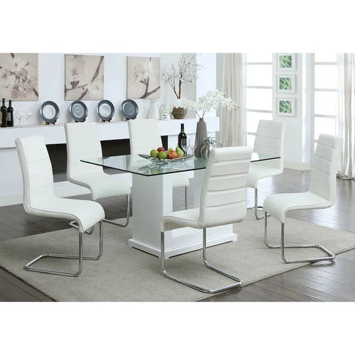Benton Contemporary White Glass Top 7-Piece Dining Table Set by Furniture of America
