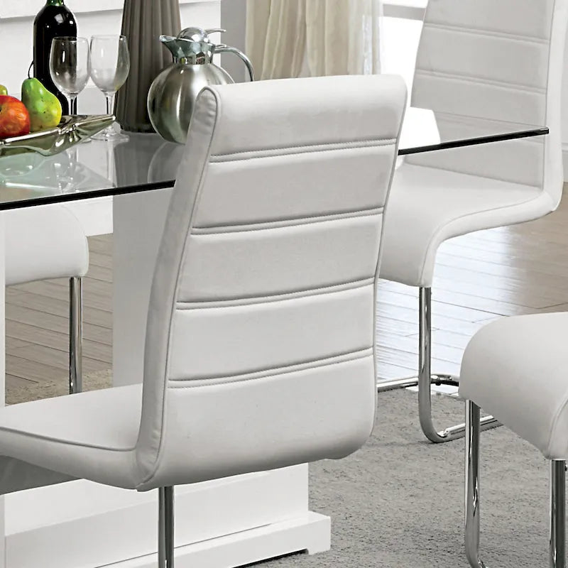 Benton Contemporary White Glass Top 7-Piece Dining Table Set by Furniture of America