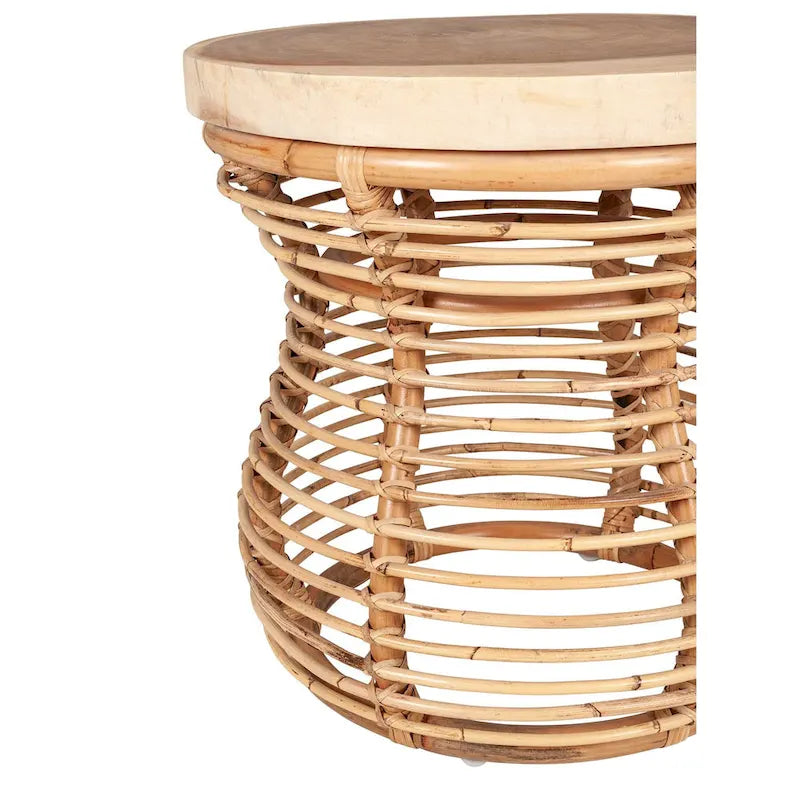 Rattan Cage Side Table With Solid Wood Top by East at Main