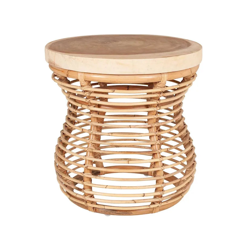 Rattan Cage Side Table With Solid Wood Top by East at Main