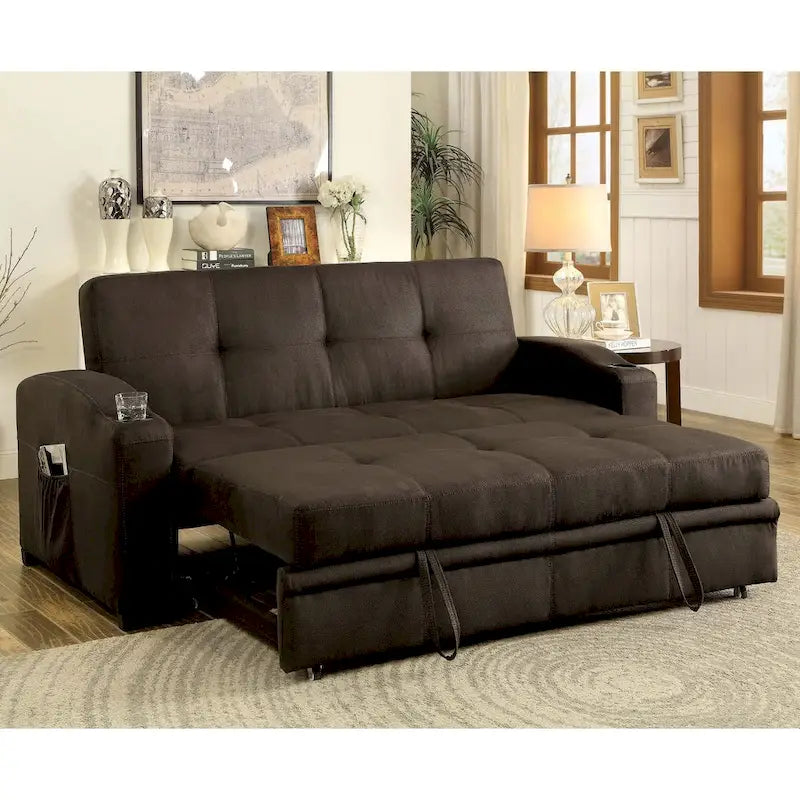 Kore Transitional Brown Fabric Tufted Storage Futon Sofa by Furniture of America