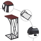 C-Shaped Snack Table Heavy-Duty Sofa Side Table for Living Room with Brown Wood Top