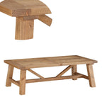 Pine Wood Coffee Table with Trestle Reinforced Sawhorse Base, Brown