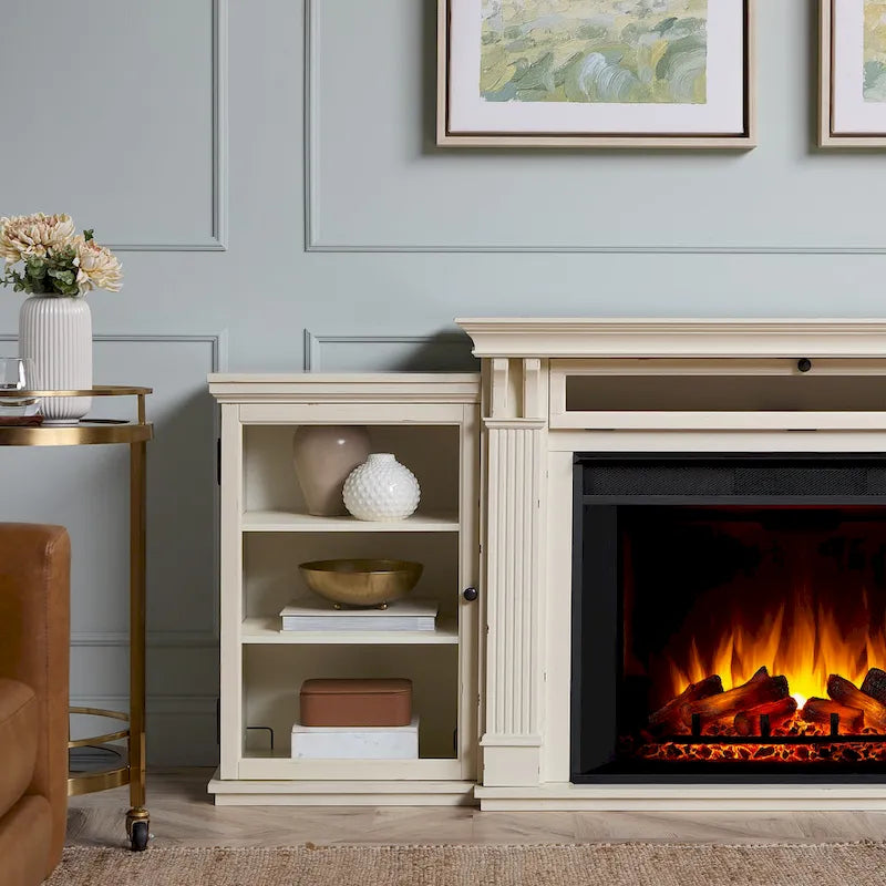 Tracey 84 TV Stand Electric Fireplace in Distressed White by Real Flame