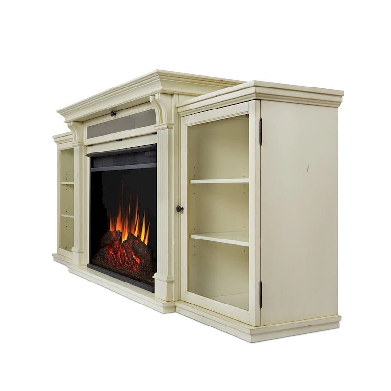 Tracey 84 TV Stand Electric Fireplace in Distressed White by Real Flame