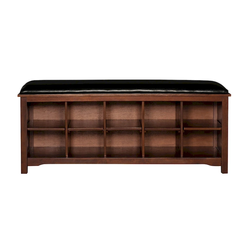Joan Dark Walnut Faux Leather Storage Cube Entryway Bench
